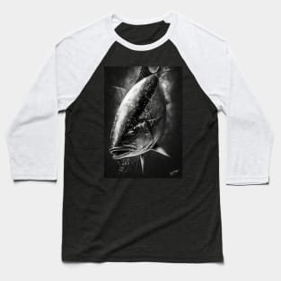 Tuna Swimming India Ink On Black Baseball T-Shirt